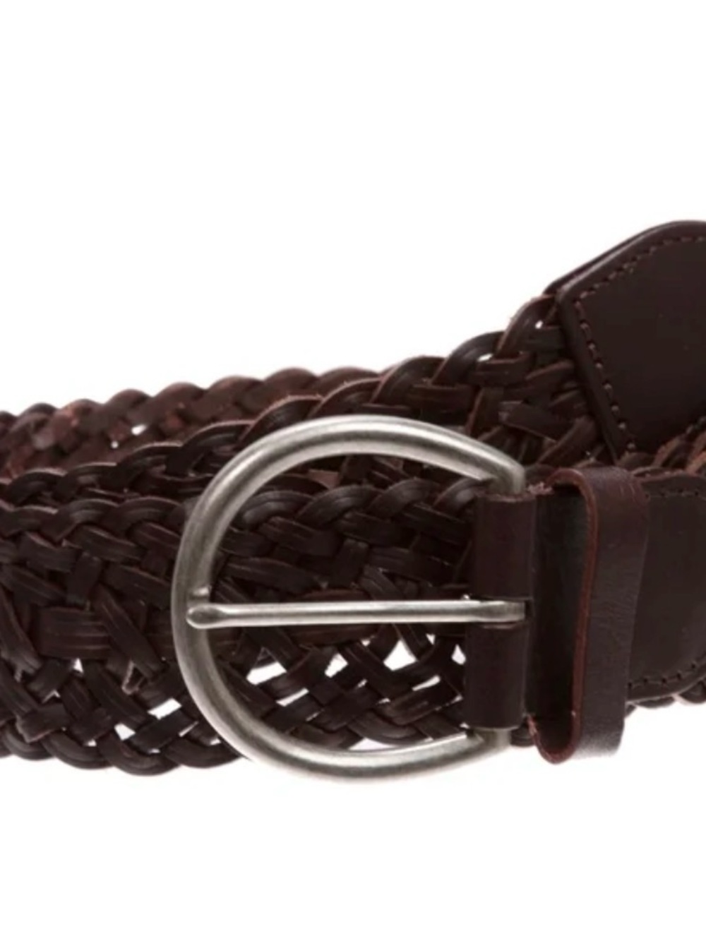 Merona Braided Leather Belt for Women in Dark Brown with Horseshoe Silver Buckle